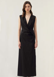 V Neck Crepe Twist Maxi Dress