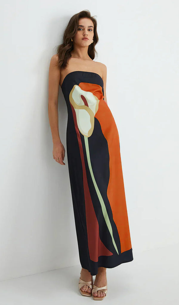 Off Shoulder Printed Summer Midi Dress In Orange