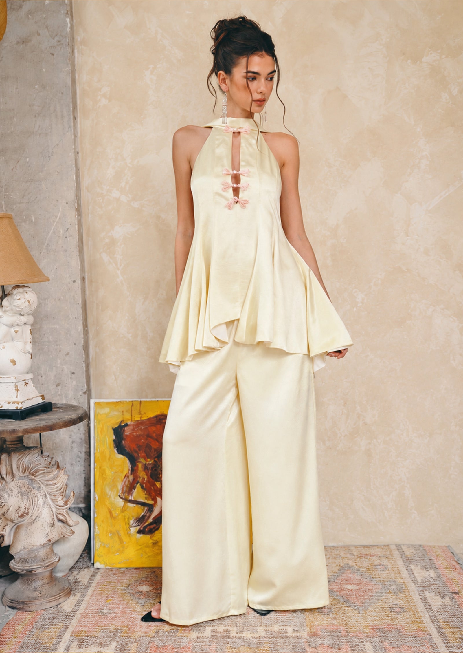 Abilyx Halter Top & Maxi Pants Set In Yellow