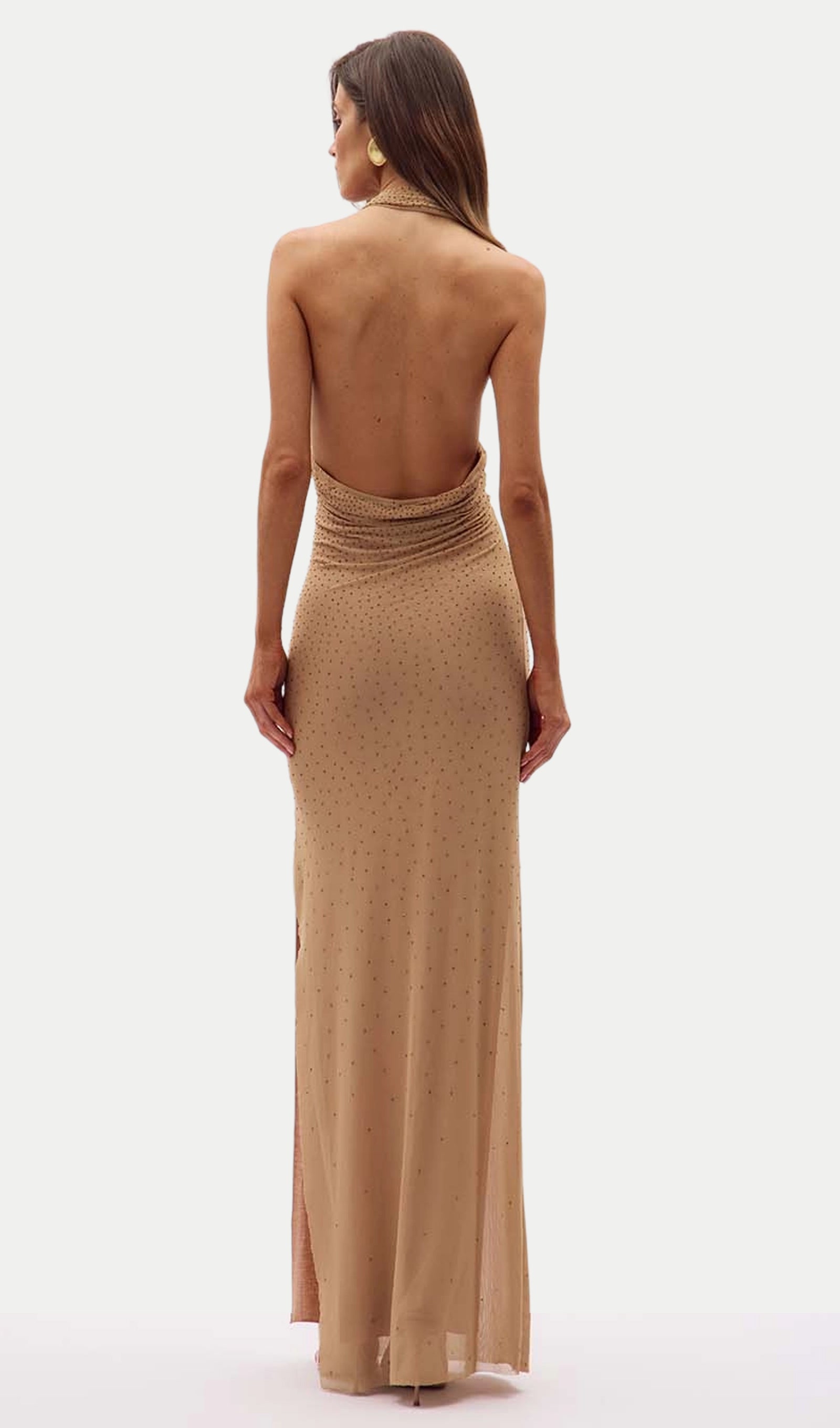 Halter Neck Rhinestone Maxi Dress