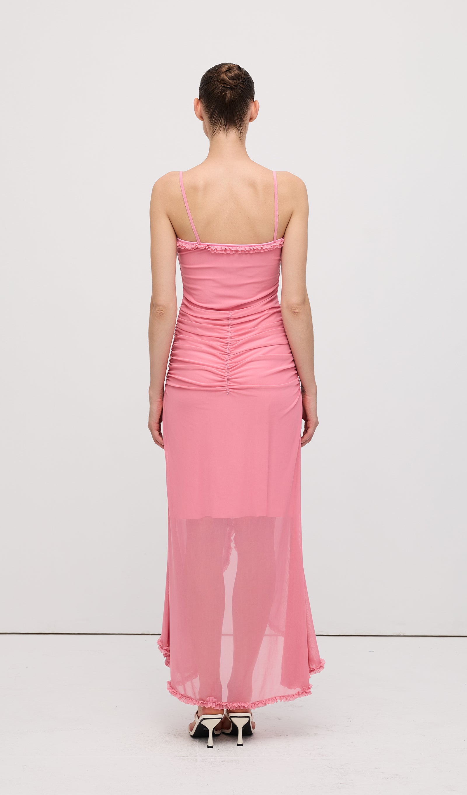 Ruffled Front Gown Maxi Dress Pink