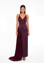 Caius V Neck Pleated Maxi Dress In Plum