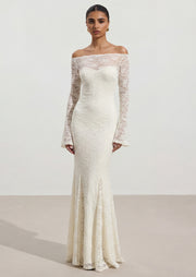 Clakely Off Shoulder Mermaid Lace Maxi Dress In White