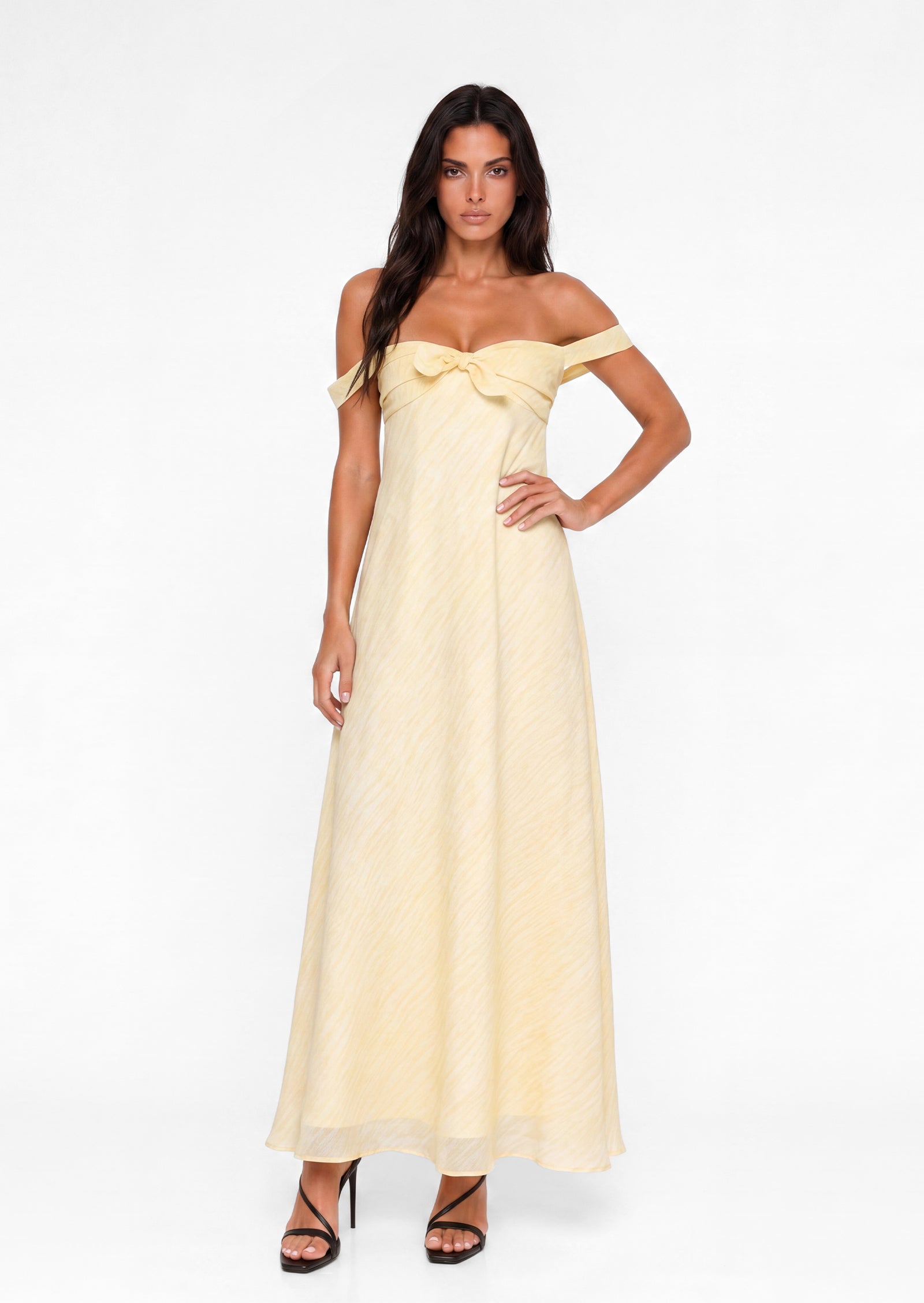 Abene Off Shoulder Chiffon Sheath Maxi Dress