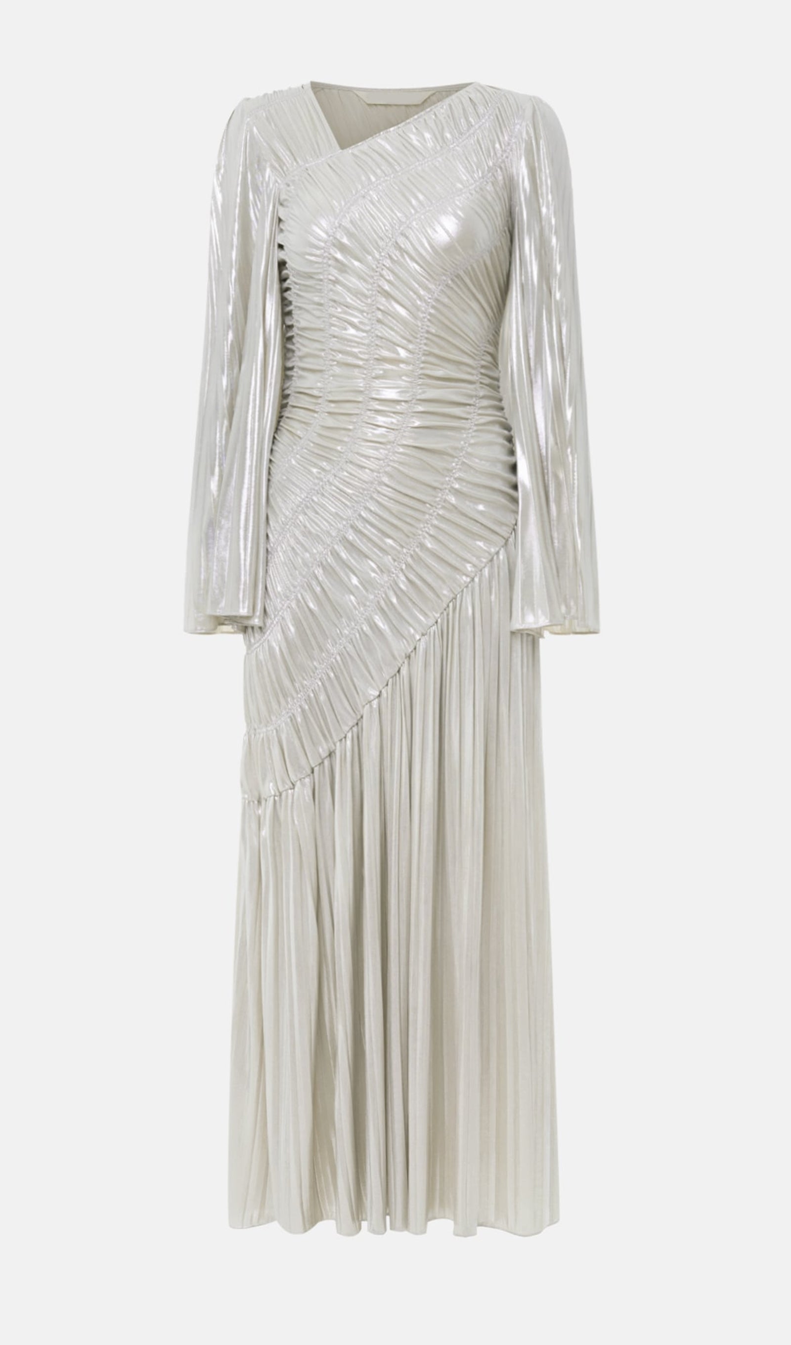 Metallic Long Sleeve Maxi Dress In Silver
