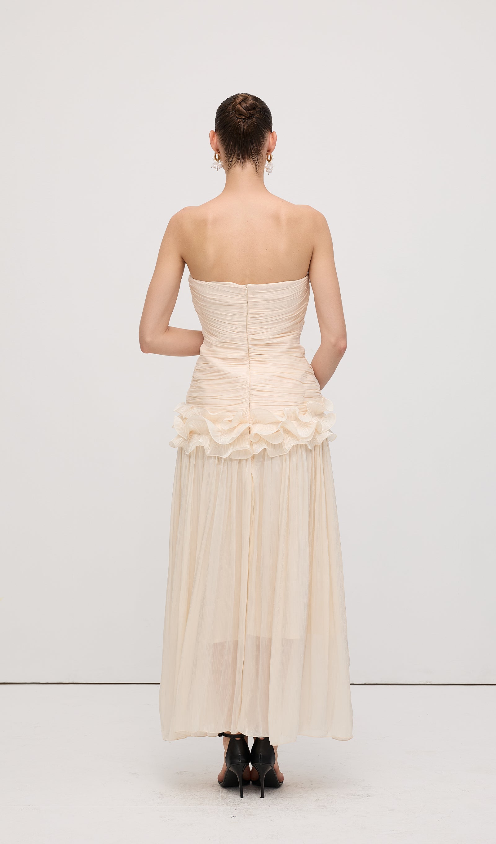 Midikleid in A-Linie mit Blumenmuster und Laternenärmeln