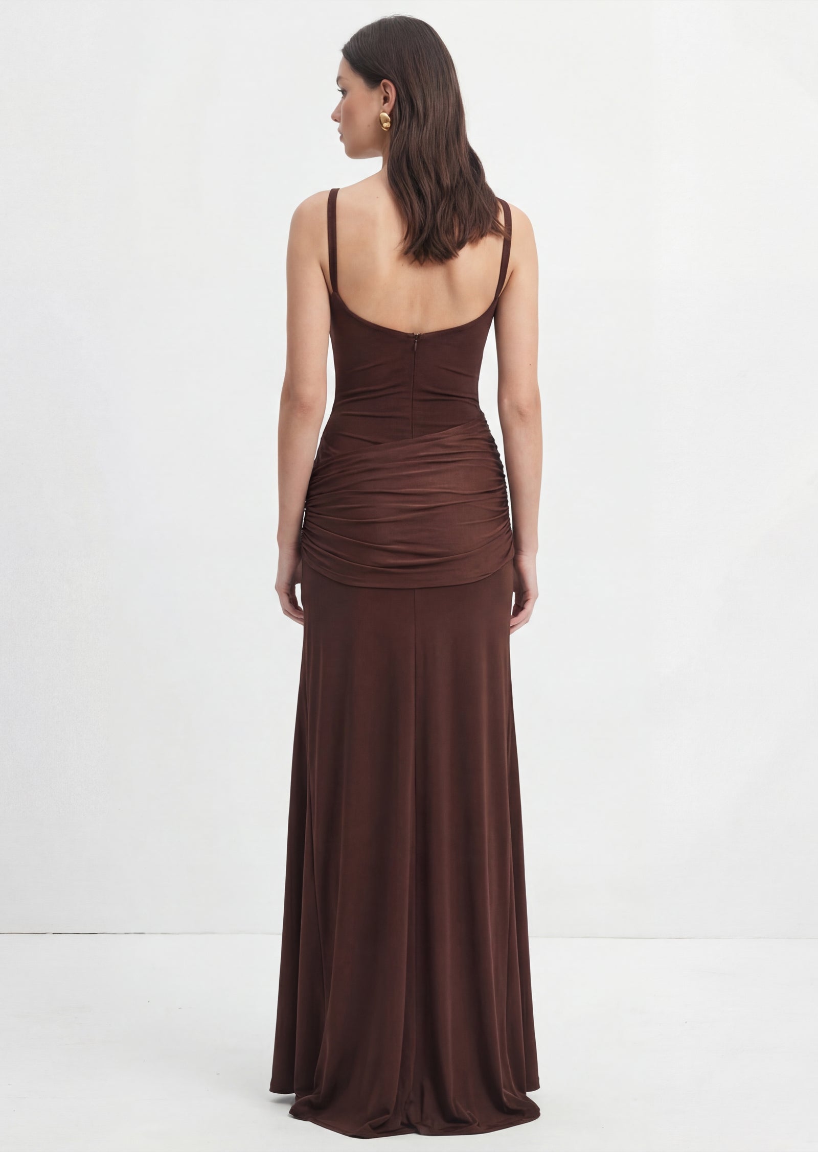Ruched Draped Cut-Out Split Maxi Dress