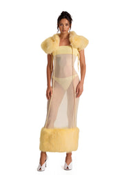 Caesar Strapless Sheer Midi Dress In Yellow