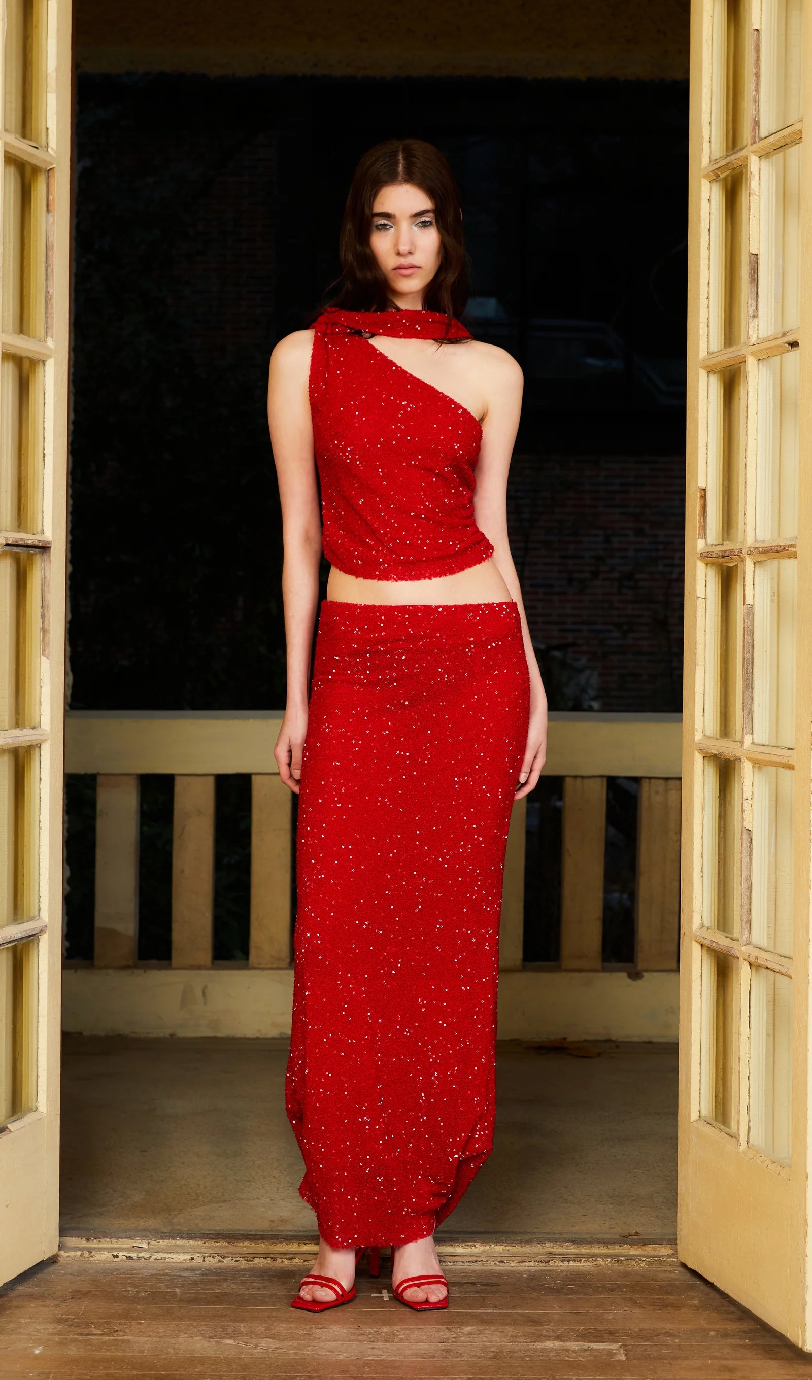 Sequined Beaded Embroidered Top & Maxi Skirt