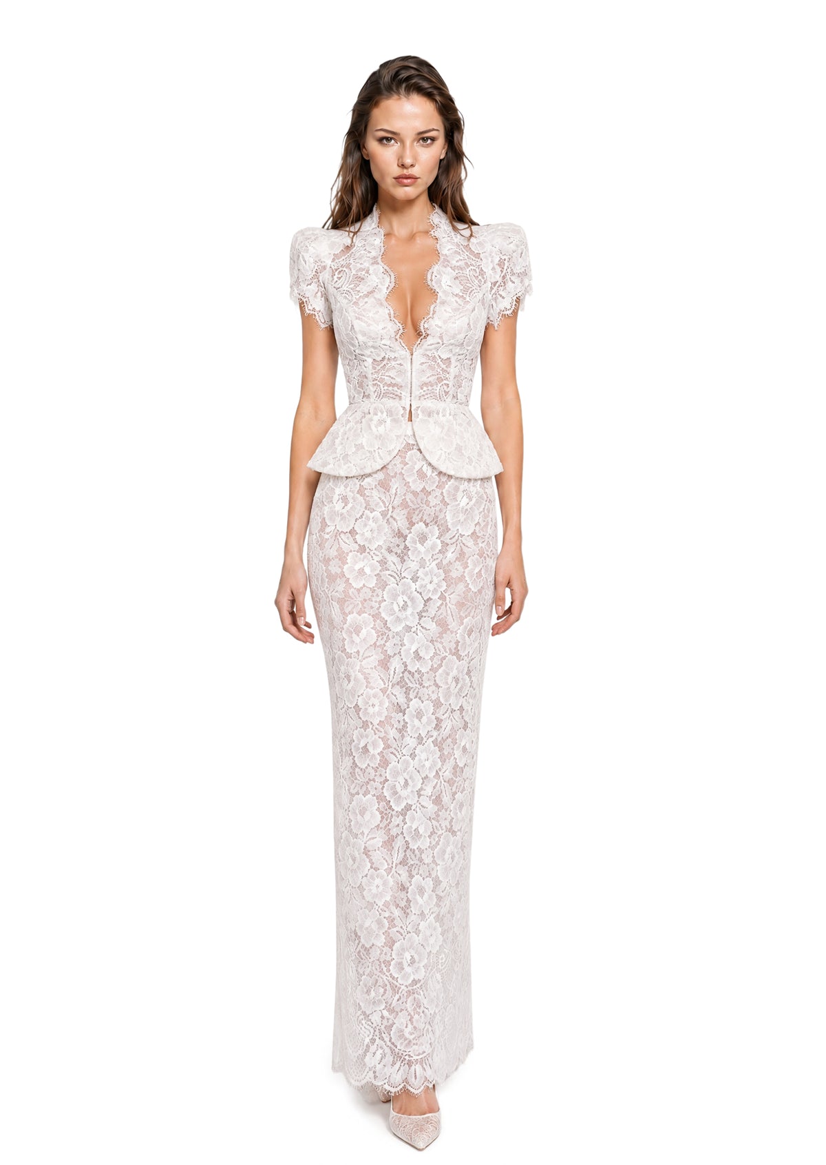 Yarisel Short Sleeved Top & Skirt Lace Set