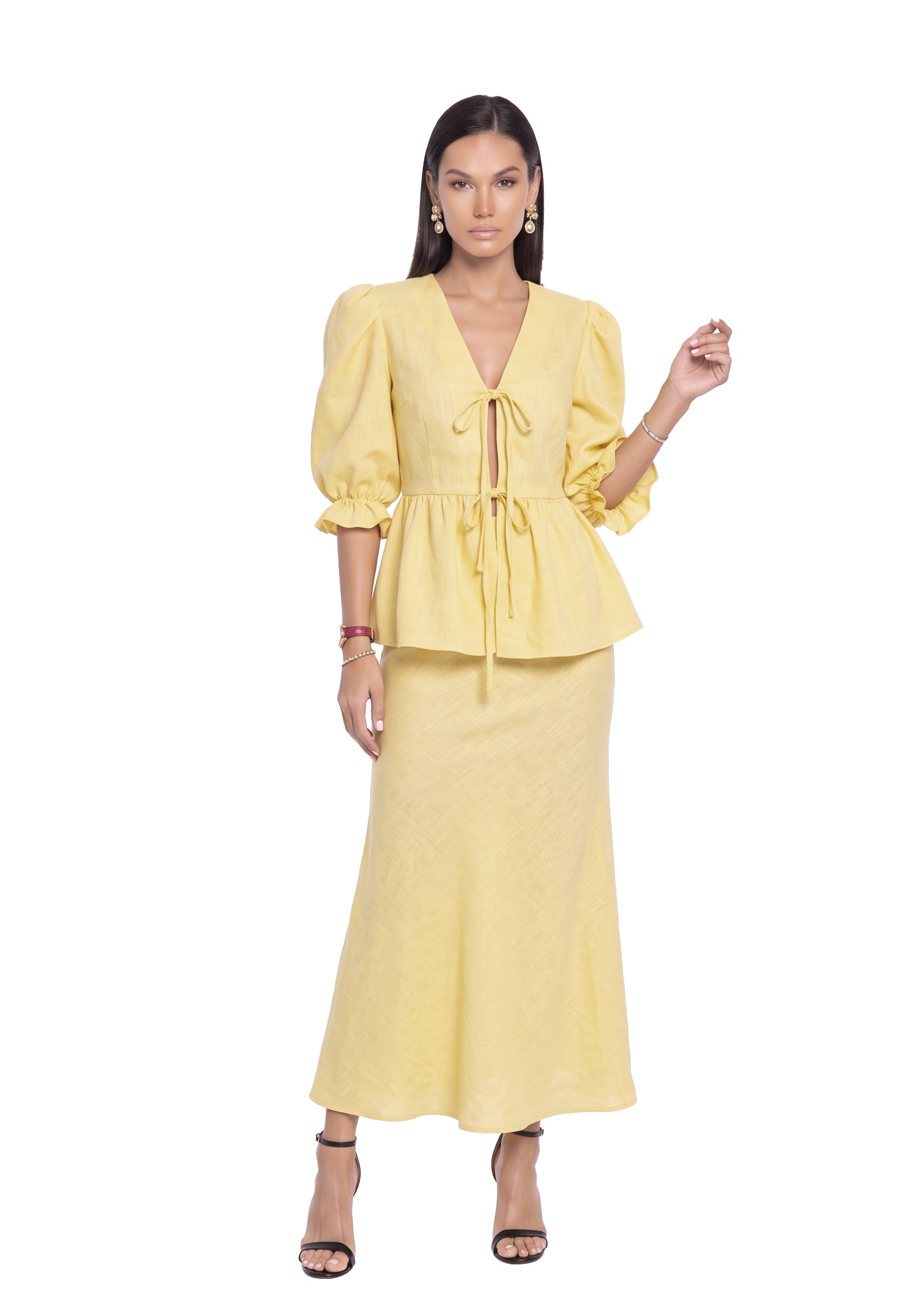 Midikleid in A-Linie mit Blumenmuster und Laternenärmeln