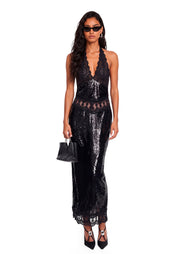 Yaretzi Halter Neck Lace  Sequin Midi Dress