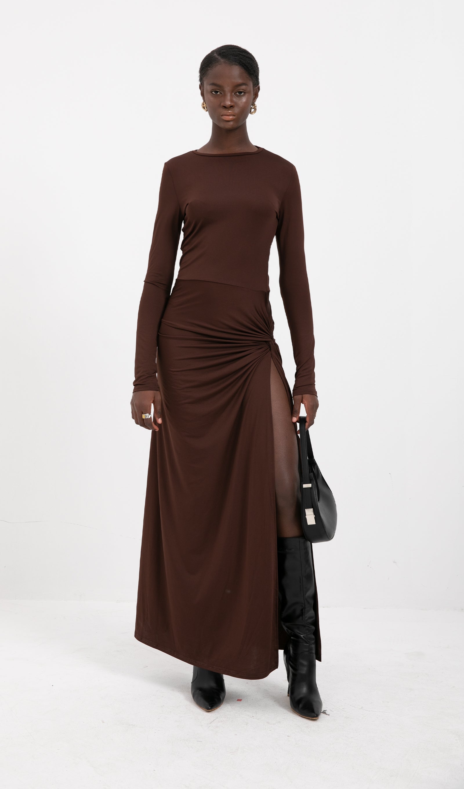 Midikleid in A-Linie mit Blumenmuster und Laternenärmeln