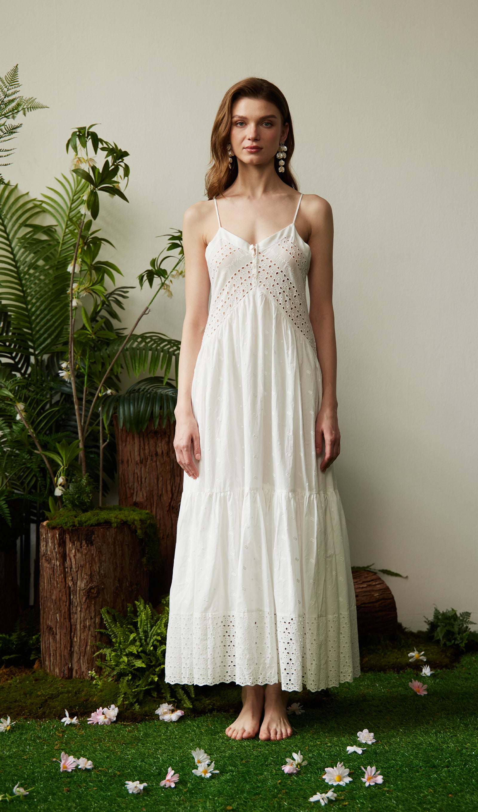 Hollow Embroidery Slip Midi Dress