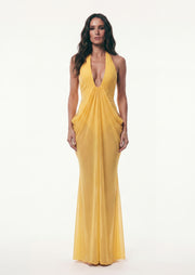 Mattey Sheer Maxi Dress In Yellow