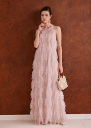 Heidi Fringe Maxi Dress In Pink