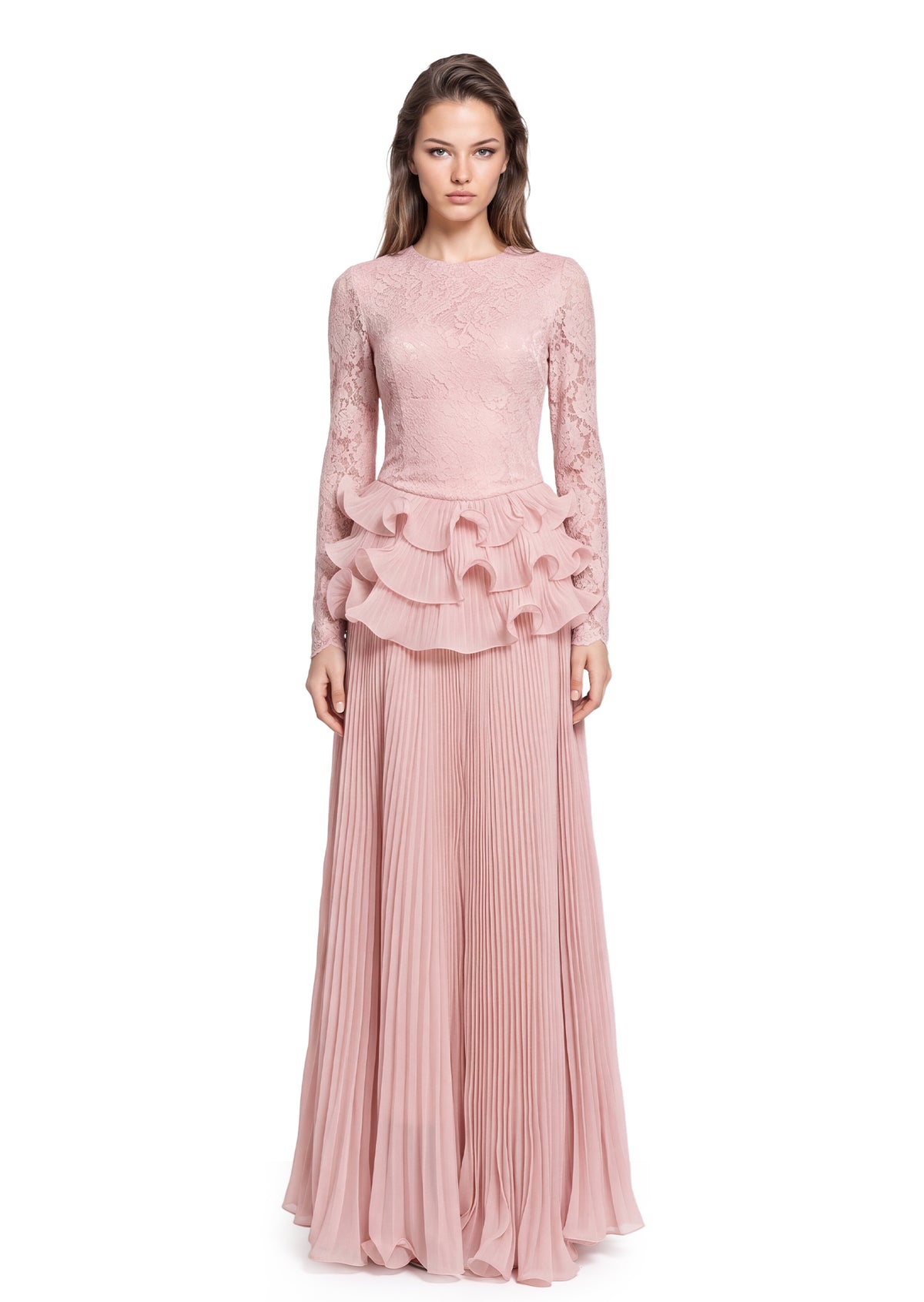 Yettie Lace Ruffle Maxi Dress