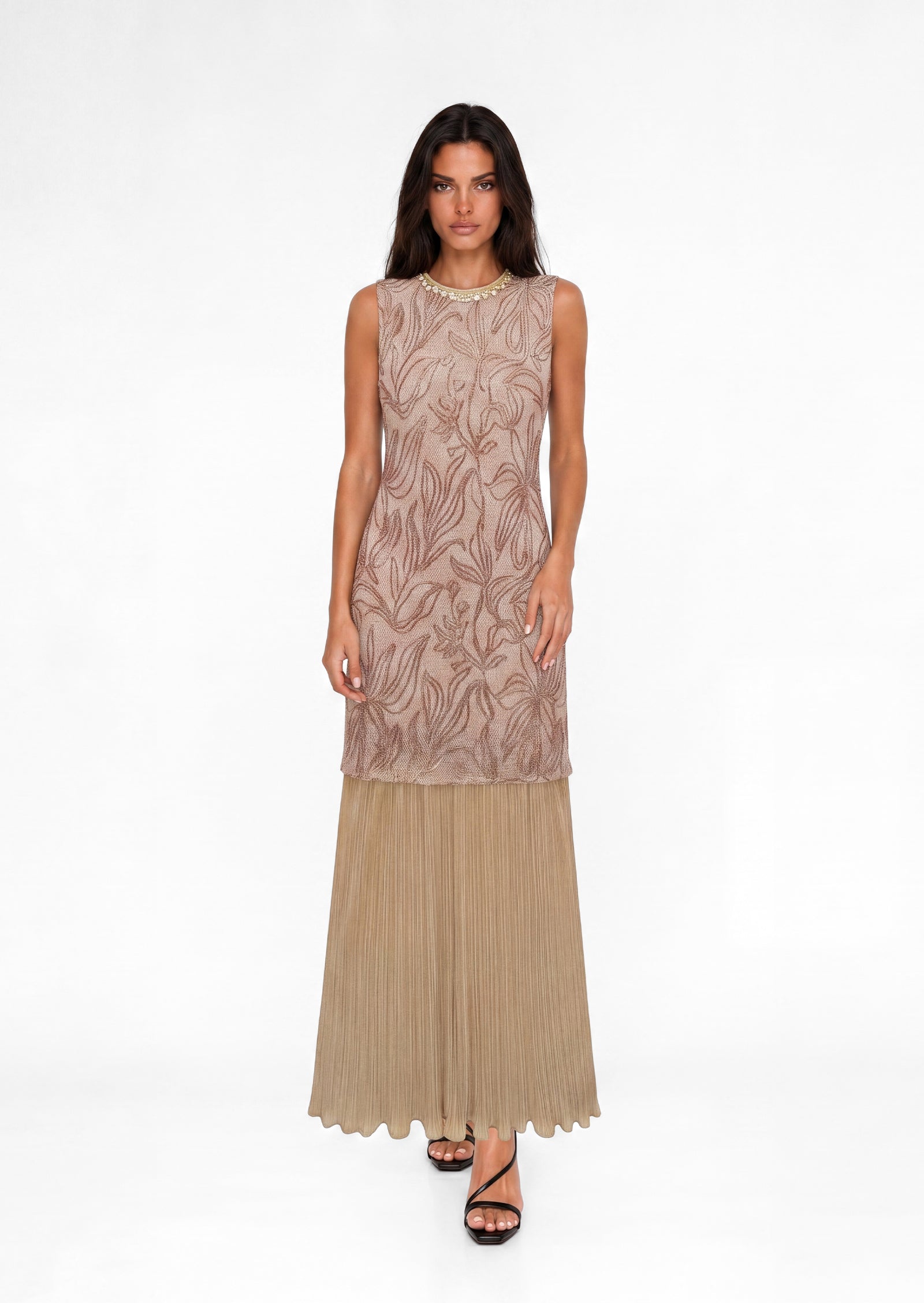 Daitaro Sleeveless Maxi Dress With Embroidery