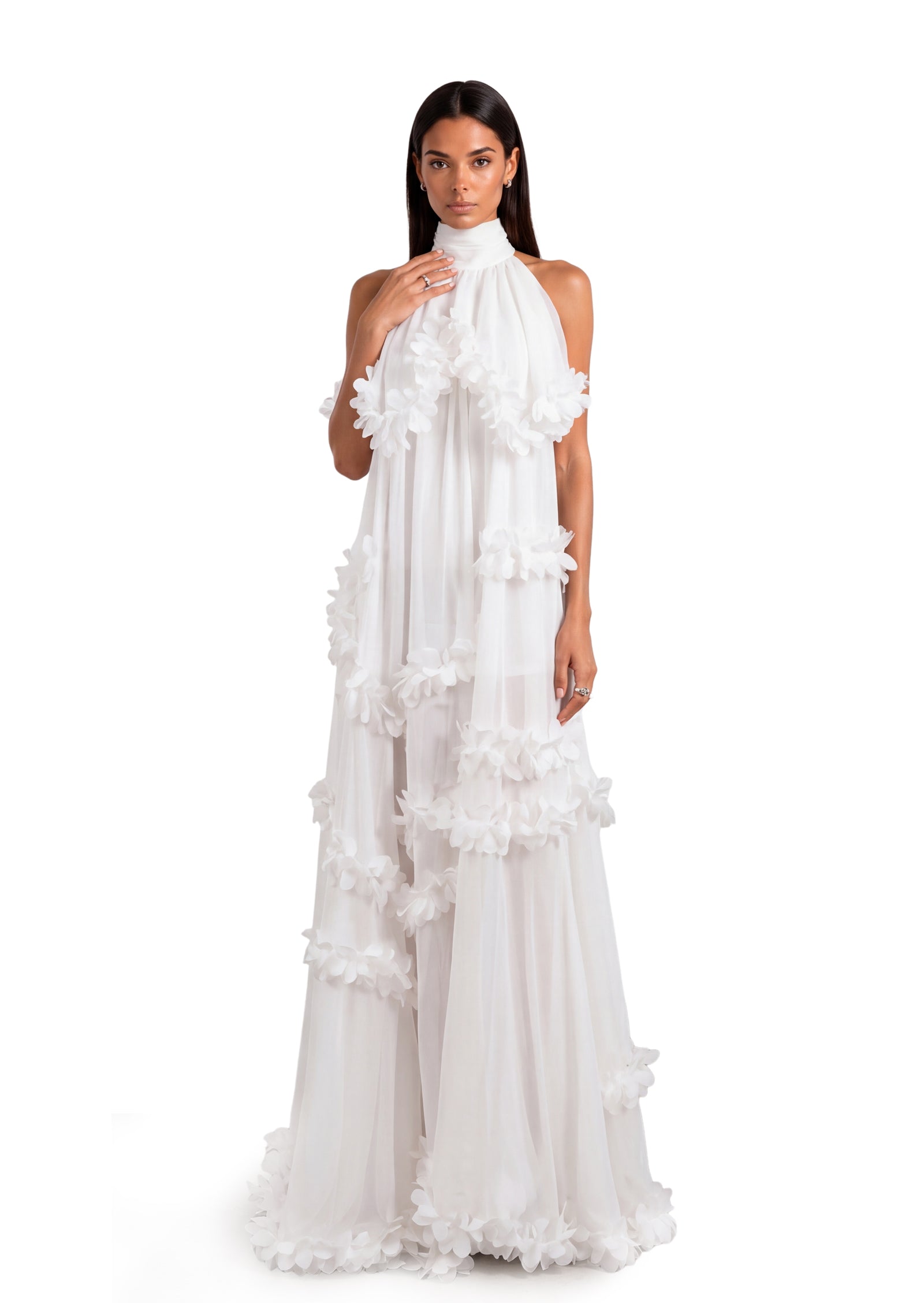 Midikleid in A-Linie mit Blumenmuster und Laternenärmeln