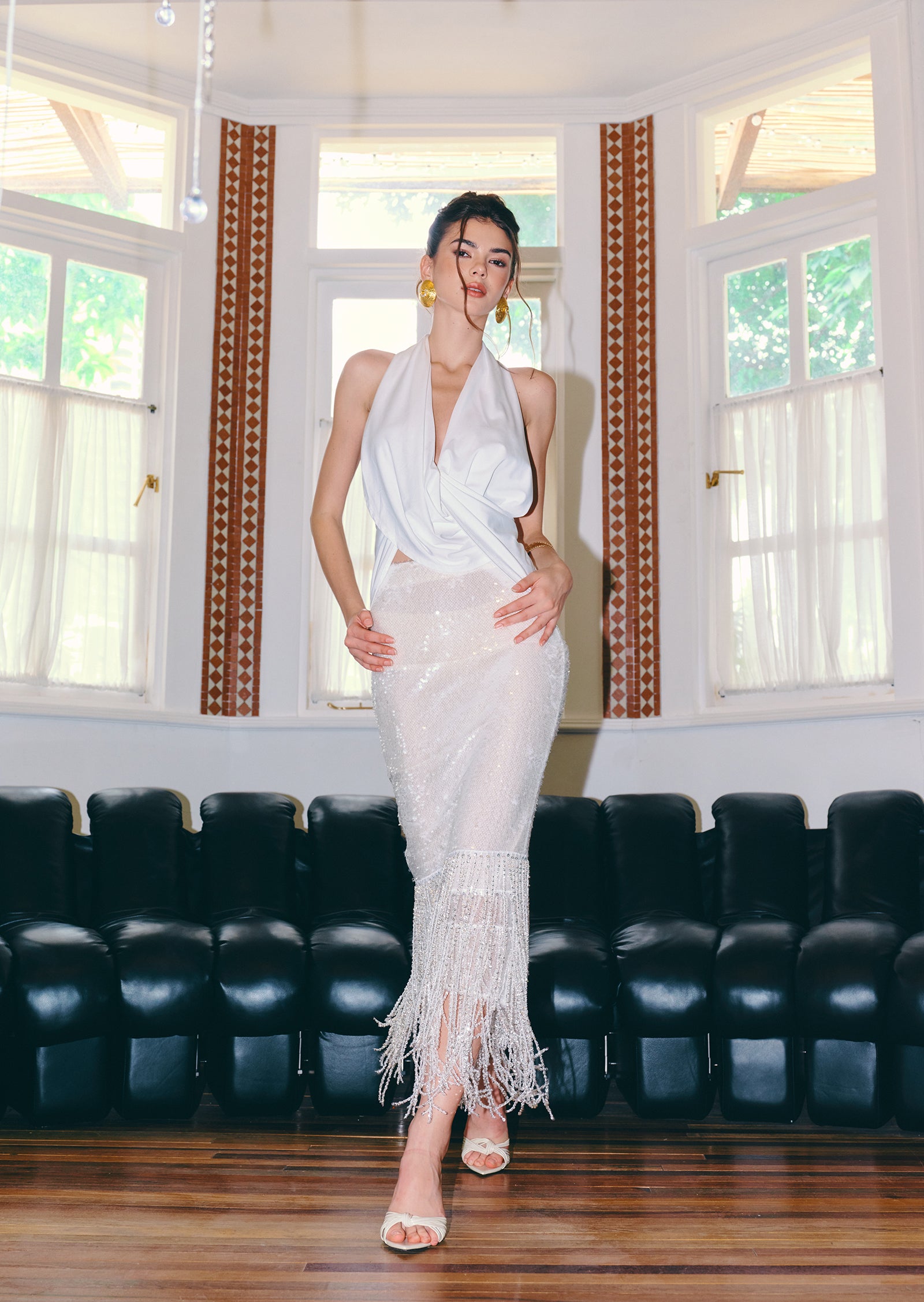 Ichabod  Tassel Sequined Midi Skirt In White