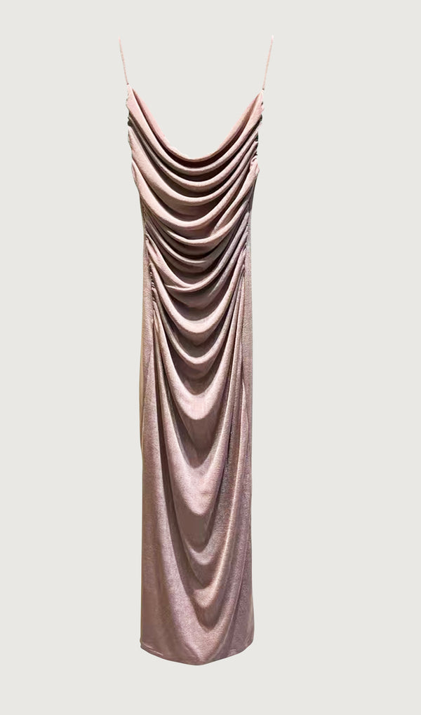 Gathered Draped Maxi Dress Pink