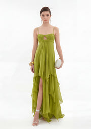 Maria Pleated Cut Out Maxi Dress In Green