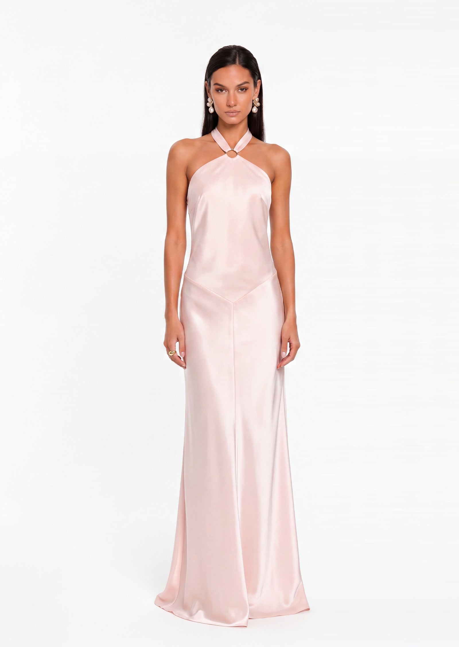 Aretha Satin Open Back Maxi Dress In Pink