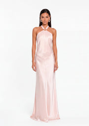 Aretha Satin Open Back Maxi Dress In Pink