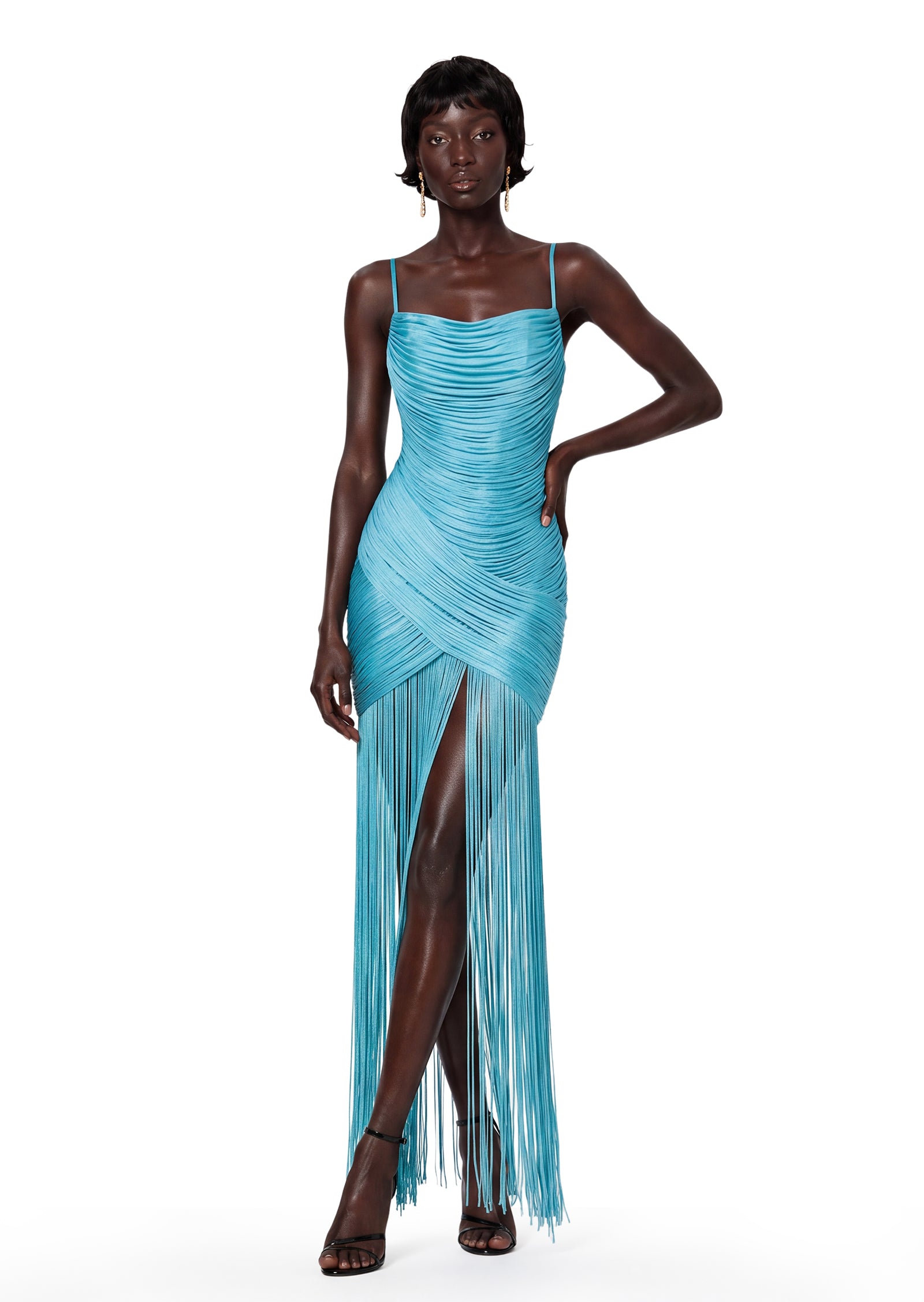 Beatus Ruched  Fringe Maxi Dress