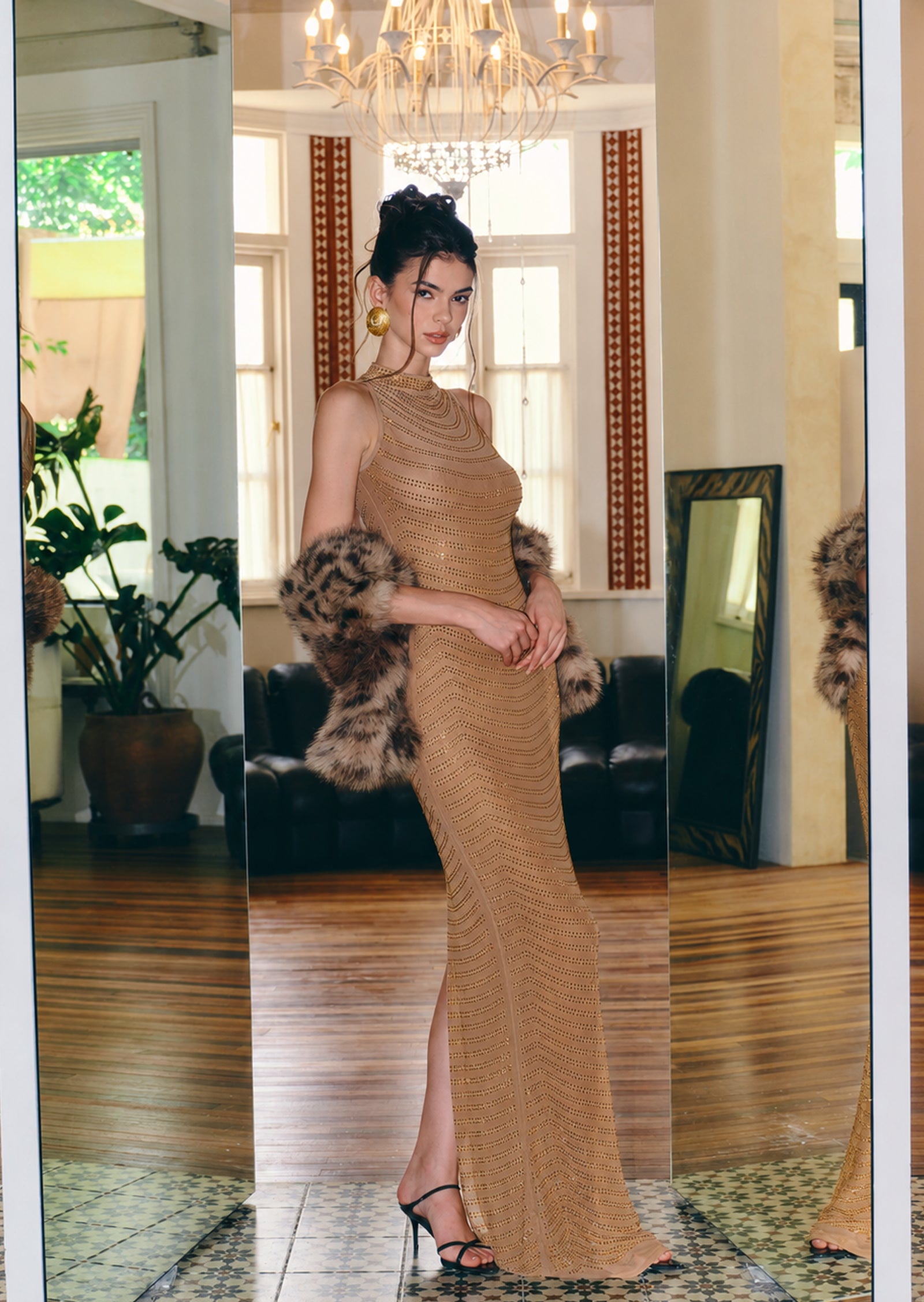 Midikleid in A-Linie mit Blumenmuster und Laternenärmeln