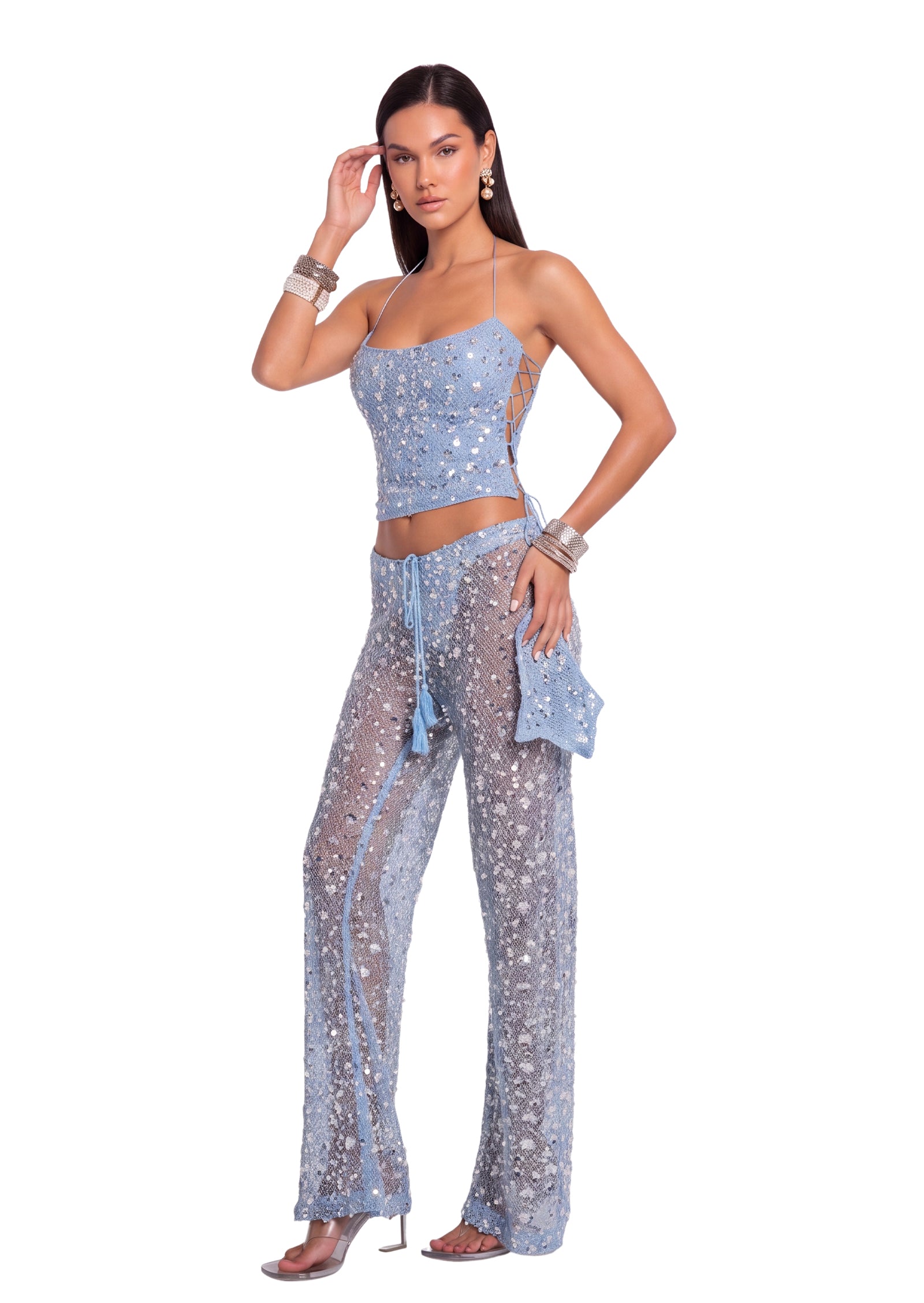 Sabin Sequined Knit Corset Set