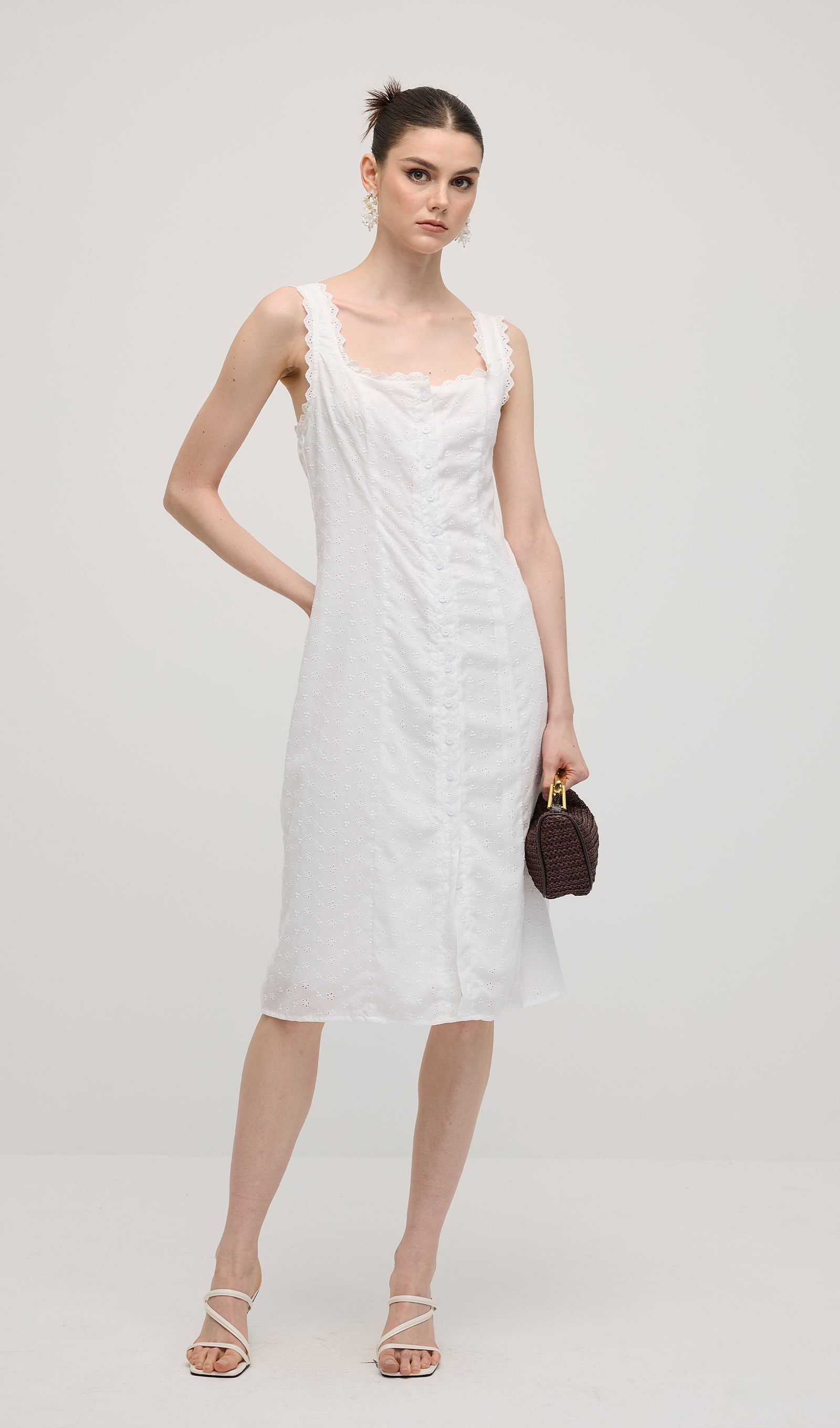 Midikleid in A-Linie mit Blumenmuster und Laternenärmeln