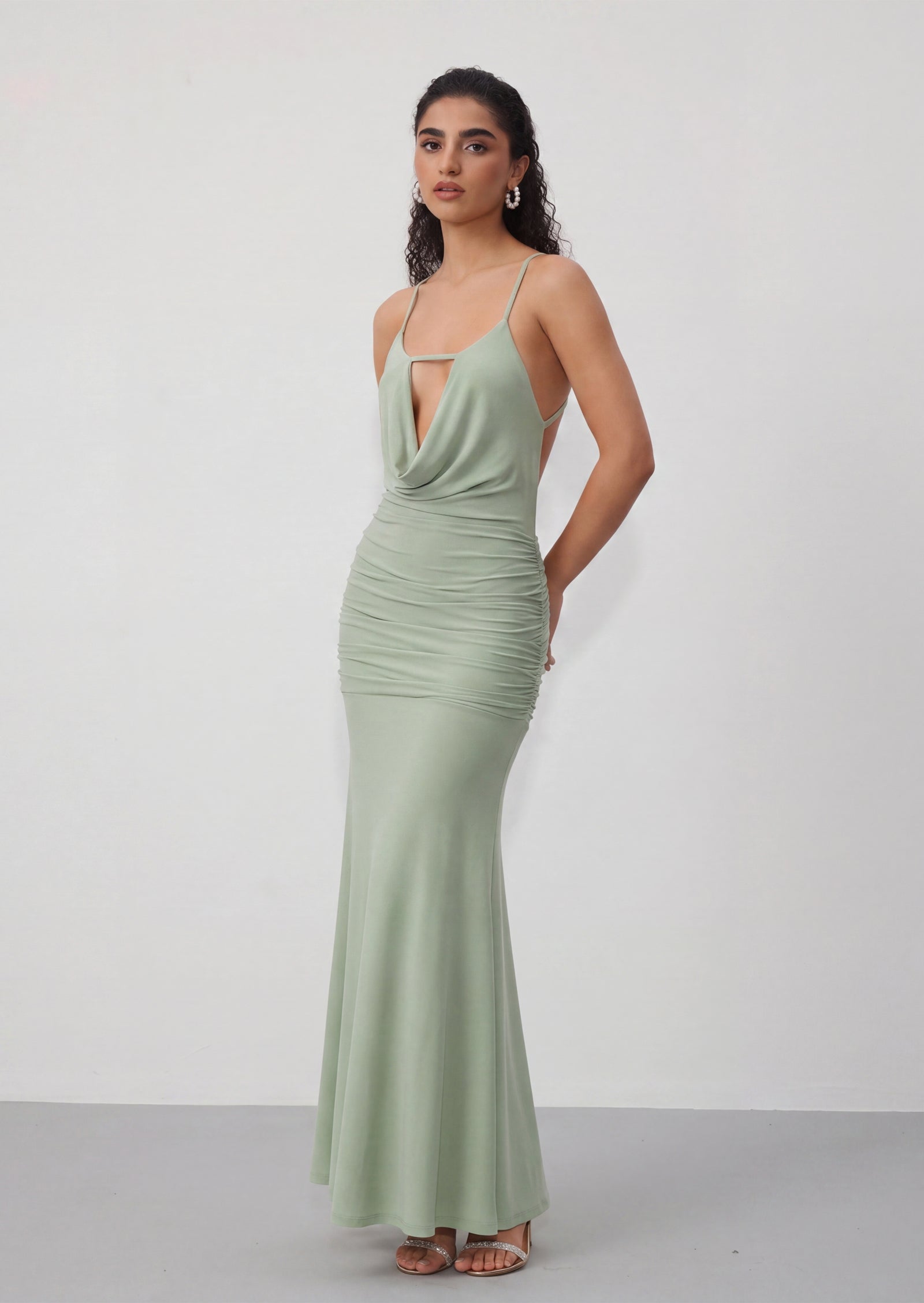 Midikleid in A-Linie mit Blumenmuster und Laternenärmeln
