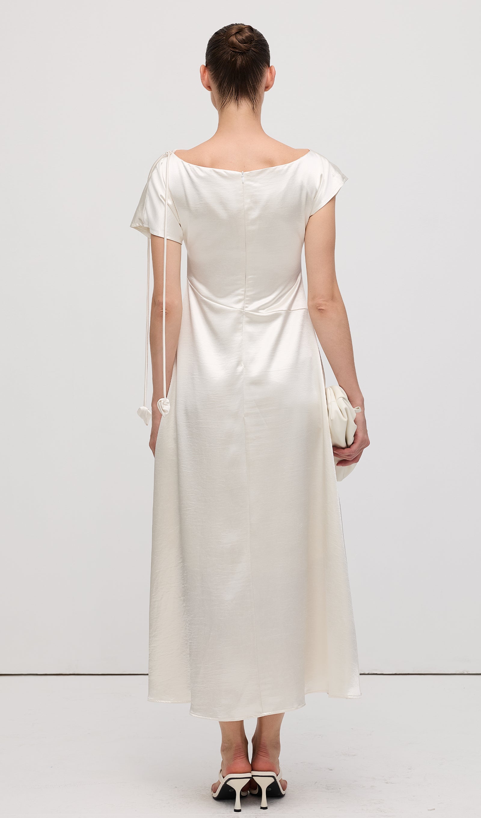 Asymmetric Short sleeve Satin Midi Dress