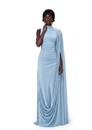 Maemi High Neck Stretch Maxi Dress In Blue