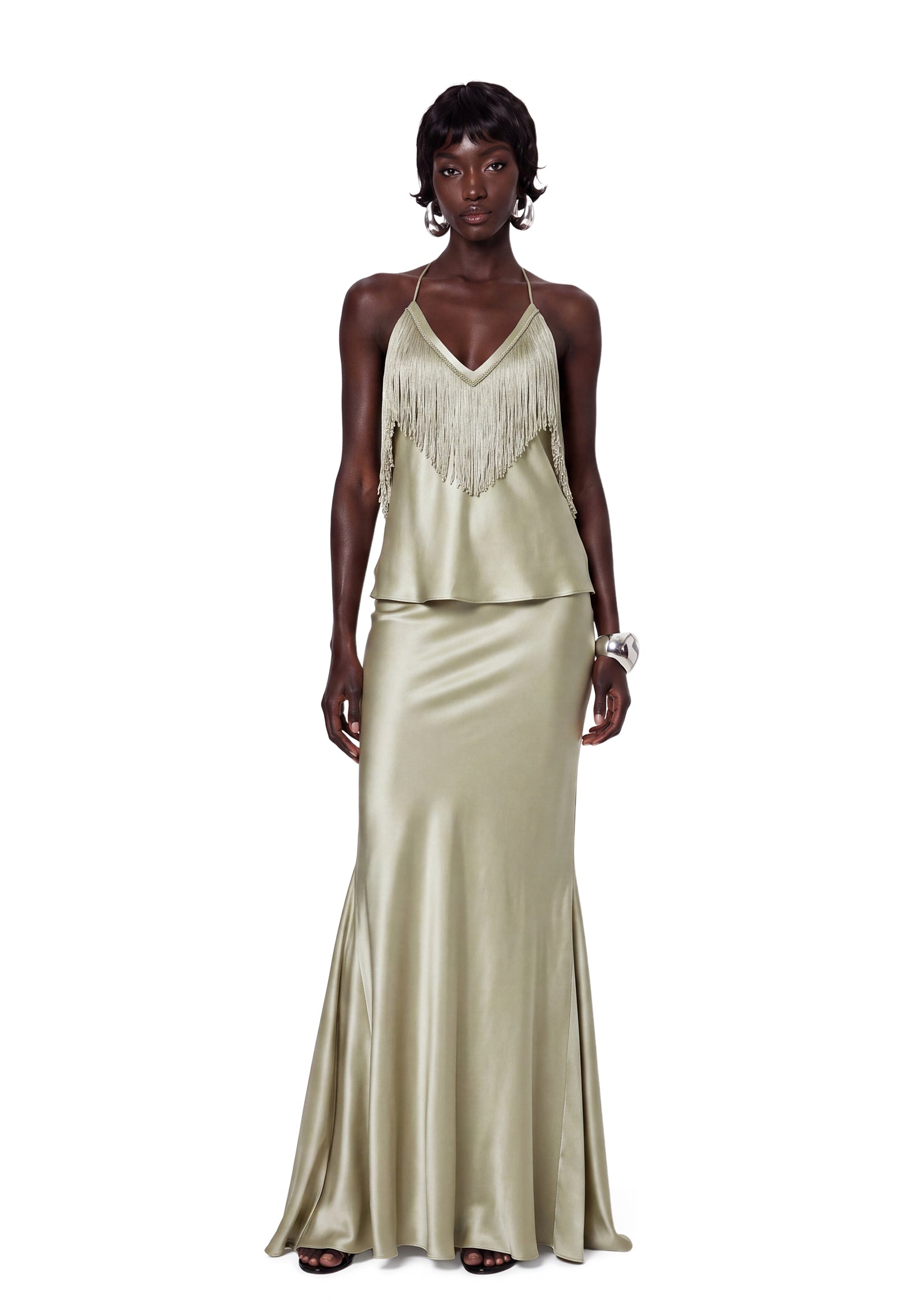 Zahara Tassel Satin Maxi Dress