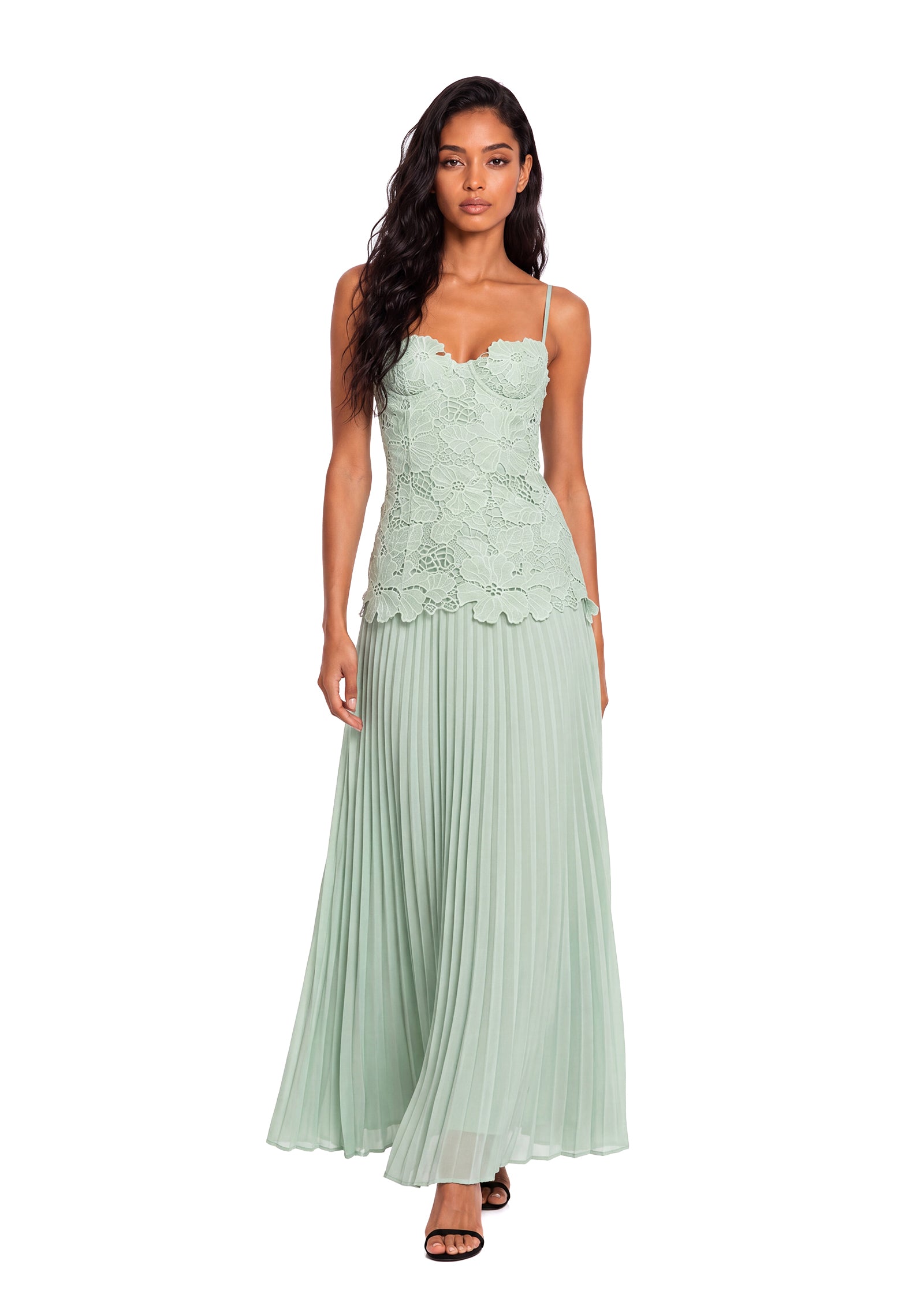 Vaclav Lace Sleeveless Maxi Dress In Mint Green