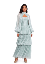 Midikleid in A-Linie mit Blumenmuster und Laternenärmeln