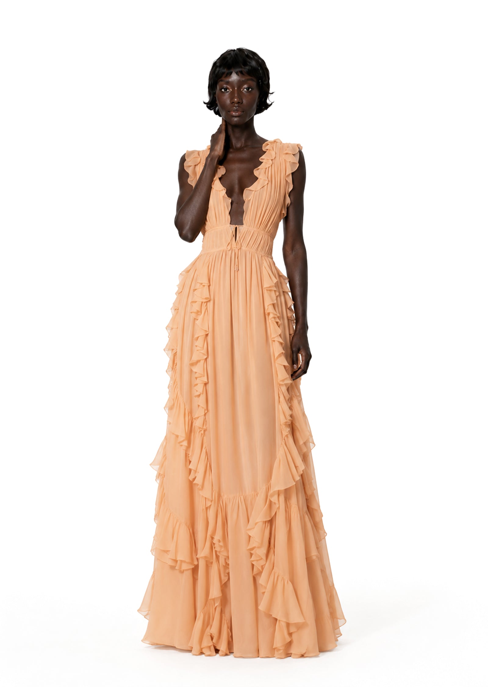 Midikleid in A-Linie mit Blumenmuster und Laternenärmeln