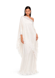 Cadfan Satin Lace Trim Skirt Set In White