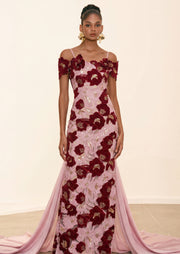 Midikleid in A-Linie mit Blumenmuster und Laternenärmeln