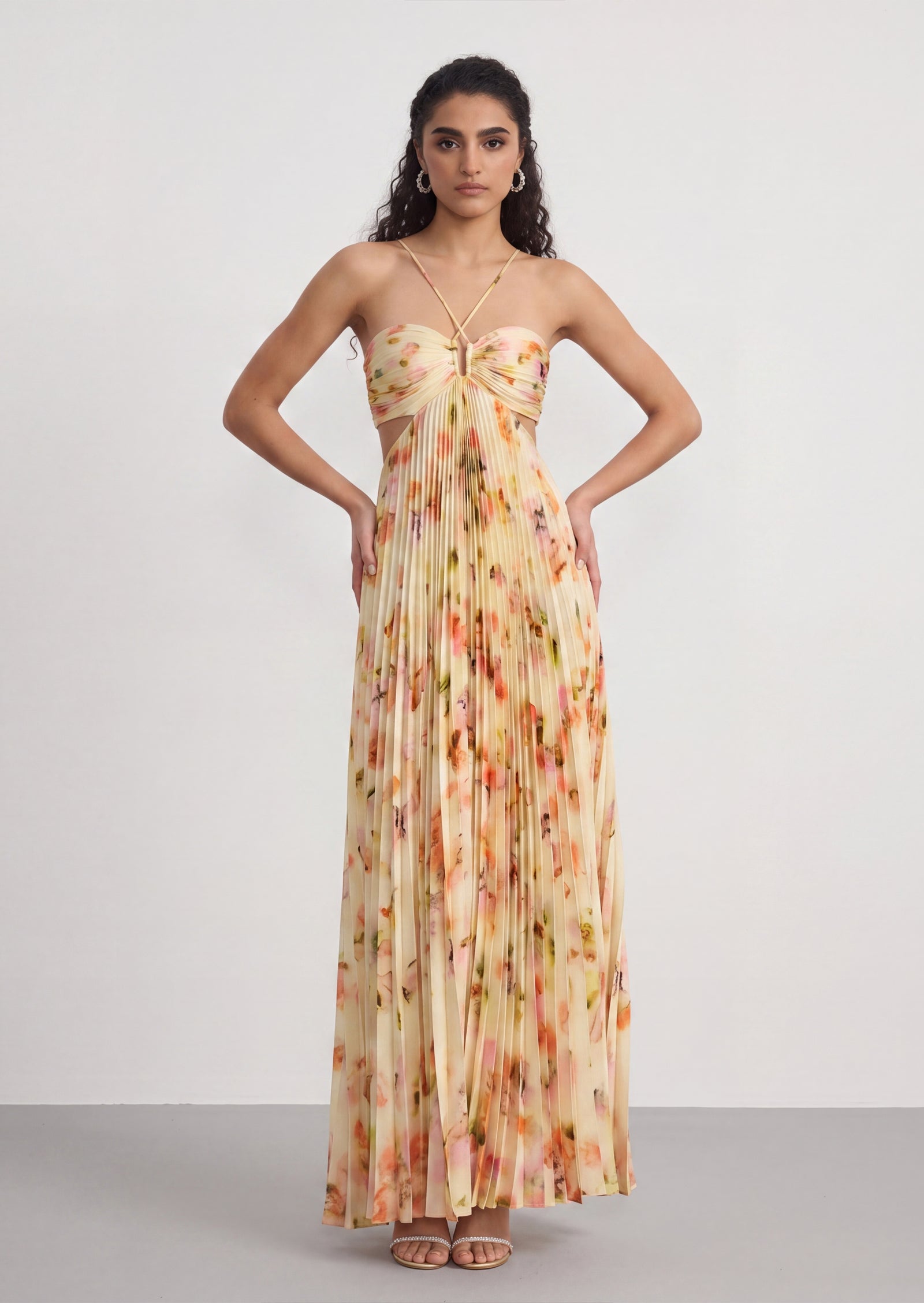 Midikleid in A-Linie mit Blumenmuster und Laternenärmeln