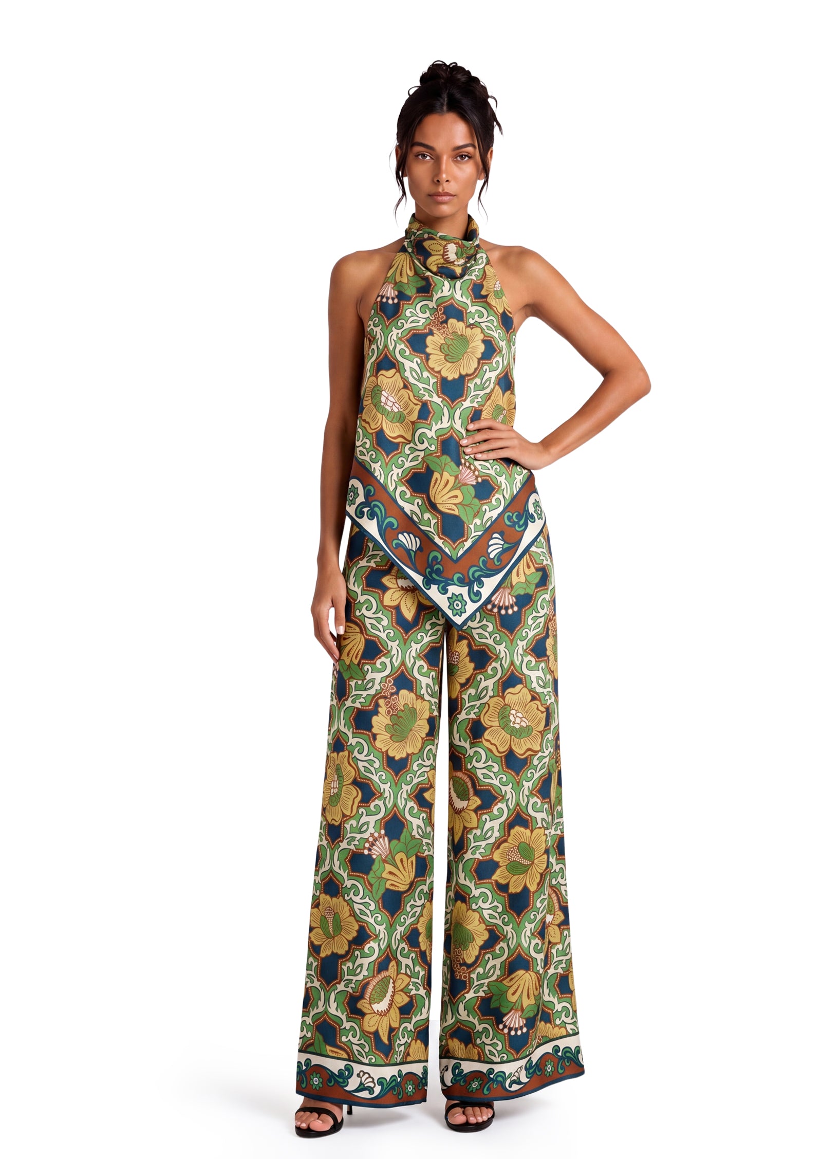 Midikleid in A-Linie mit Blumenmuster und Laternenärmeln