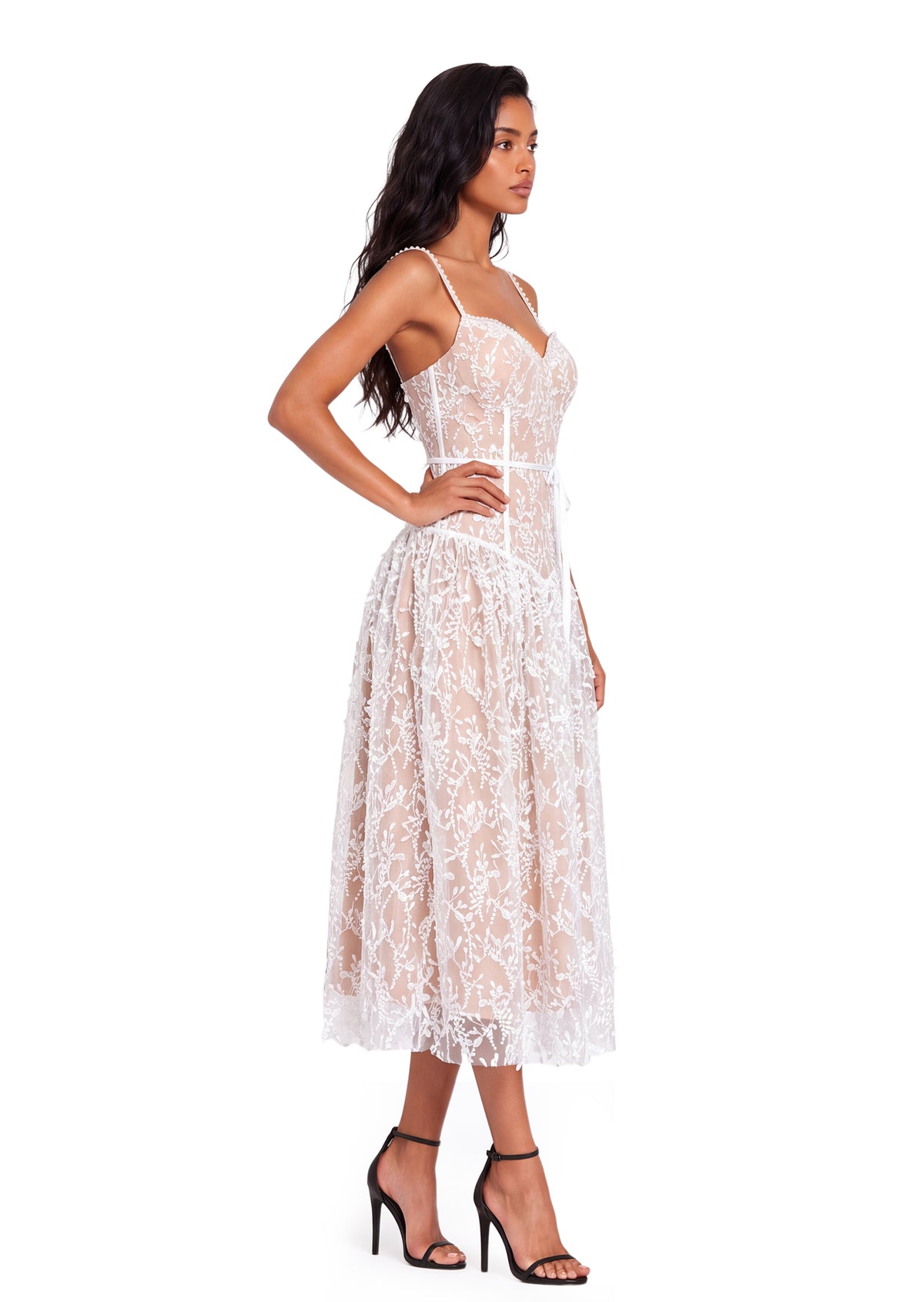 Midikleid in A-Linie mit Blumenmuster und Laternenärmeln