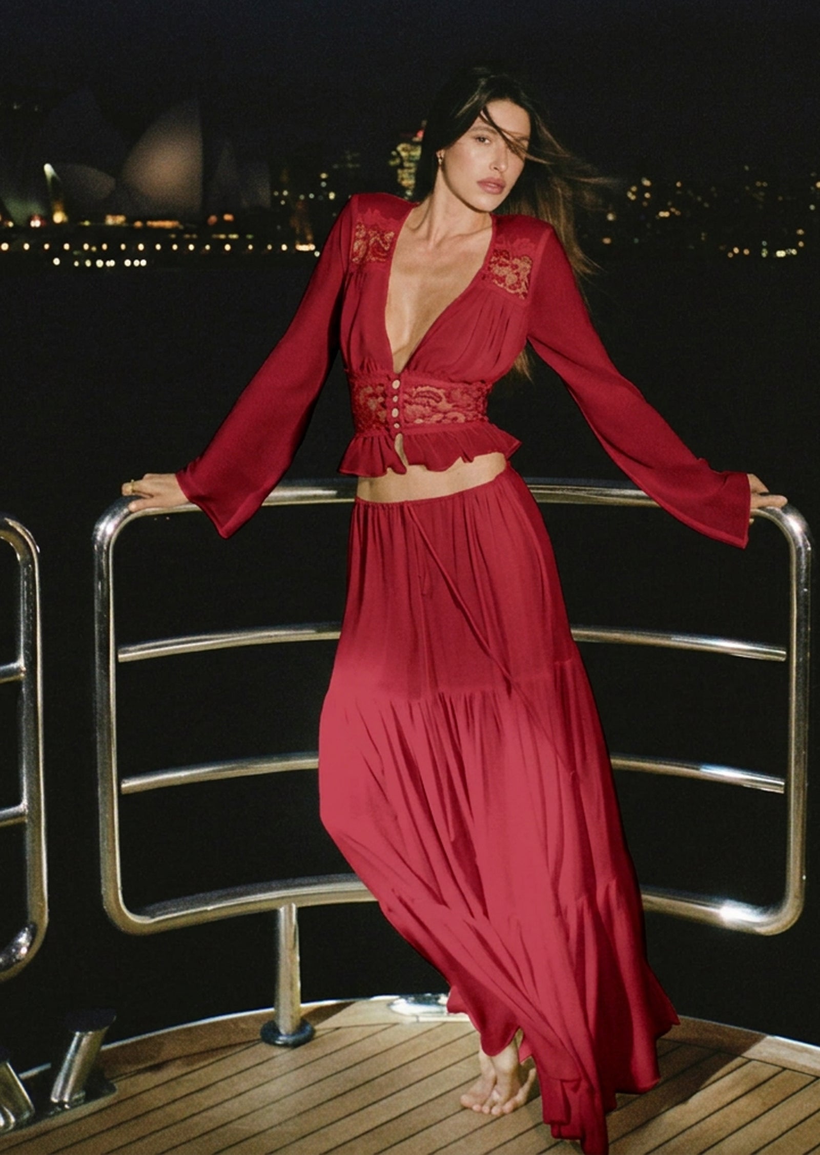 Midikleid in A-Linie mit Blumenmuster und Laternenärmeln