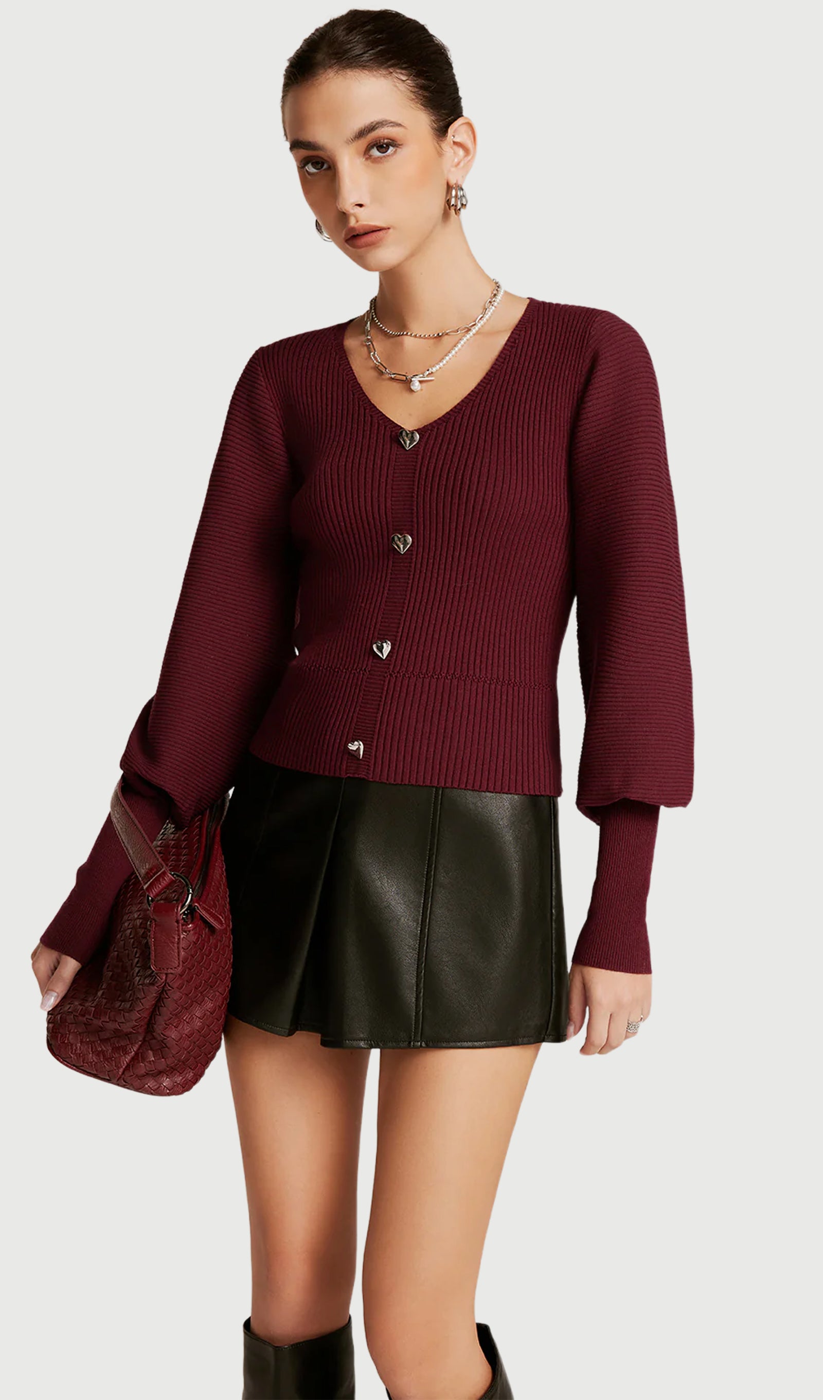 Lantern Sleeve V Neck Sweater
