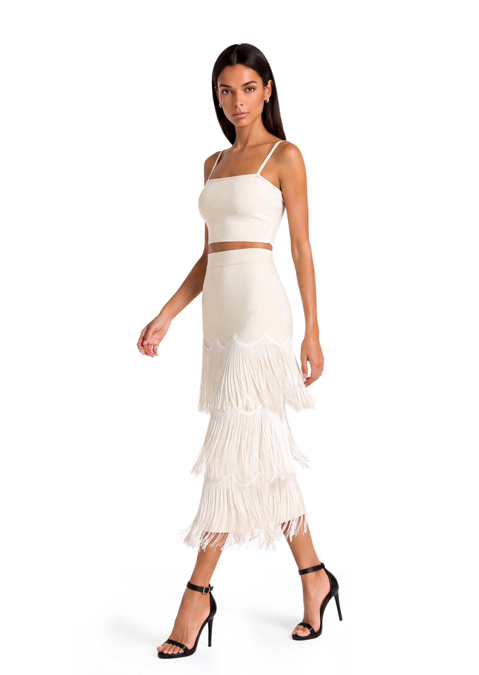 Faya Layered Wavy Tassel Bodycon Skirt Set