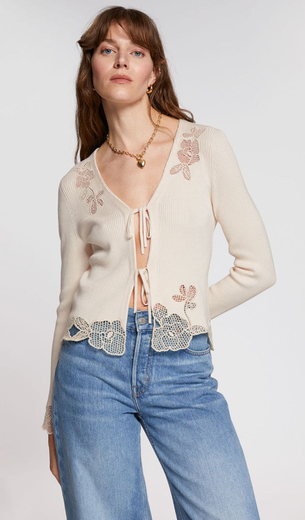 Floral Lace Embellished Cardigan Top