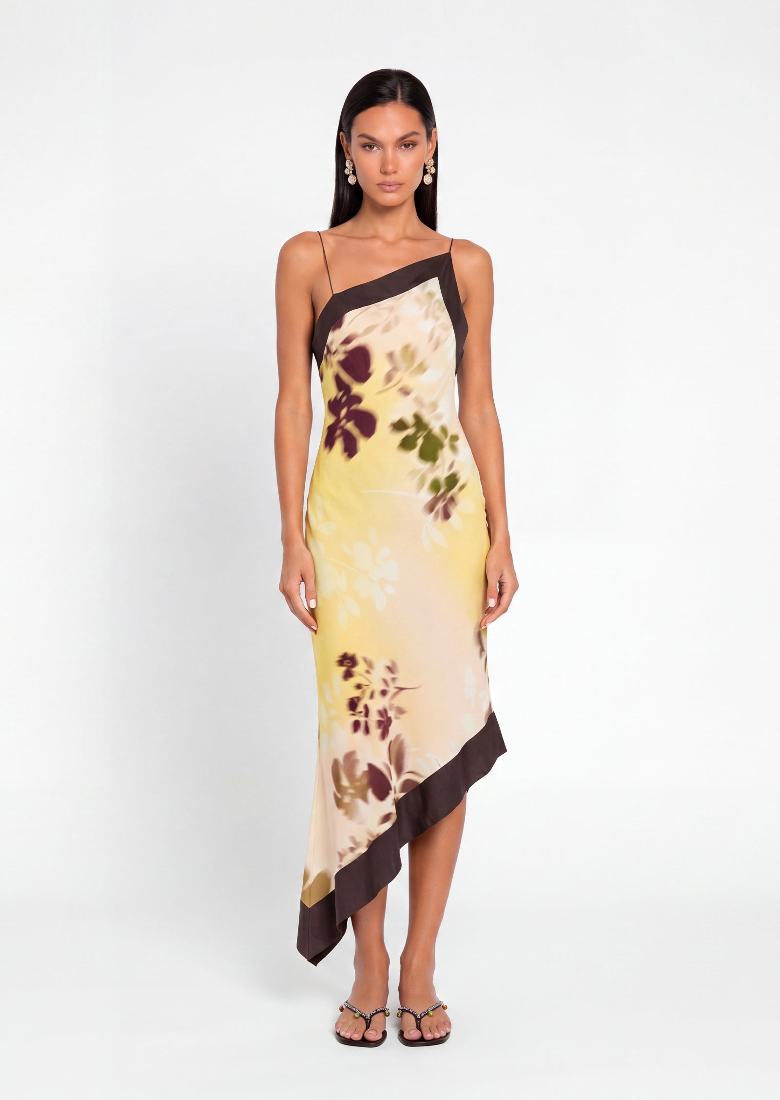 Midikleid in A-Linie mit Blumenmuster und Laternenärmeln
