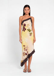 Midikleid in A-Linie mit Blumenmuster und Laternenärmeln